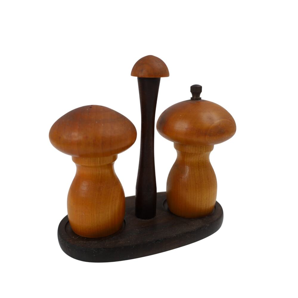 Vintage 60s/70s  Wooden Mushroom Pepper Grinder and Salt Shaker Set